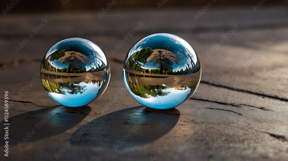 Two Crystal Balls Reflecting a Cityscape Scene Two Crystal Balls Reflecting a Cityscape Scene