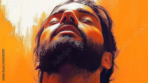 Portrait of Jesus Christ Gazing Upwards in Spiritual Reflection photo