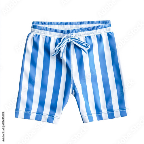 blue and white stripes shorts for swimming isolated on white background photo