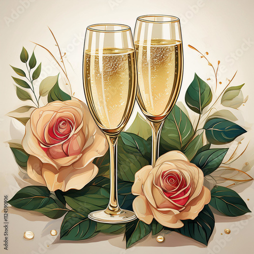 Charming wedding-themed watercolor with pastel colors, perfect for invitations and elegant branding.