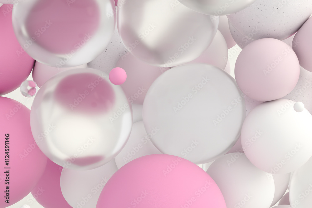 Abstract image of colorful soft balls with pink, white, and light tones floating in air. Abstract image of colorful soft balls with pink, white, and light tones floating in air.