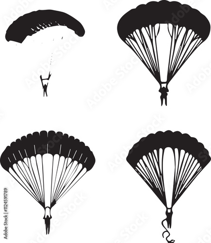Silhouette of Parachutists in Various Stages of Descent