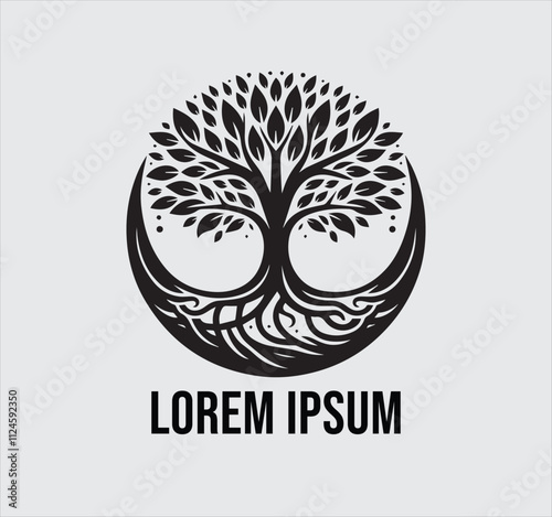 Black and white tree silhouette logo design