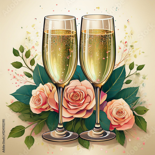 This delicate and enchanting watercolor wedding illustration is ideal for beautiful invitations and elegant branding