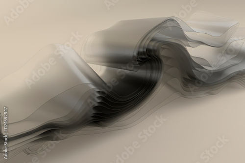 3D render of glass panels arranged as if they were fabric, creating an abstract wavy pattern.