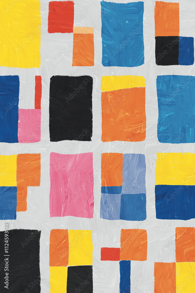 © Westend61 - Vibrant abstract painting with colorful rectangles and dynamic brush strokes.