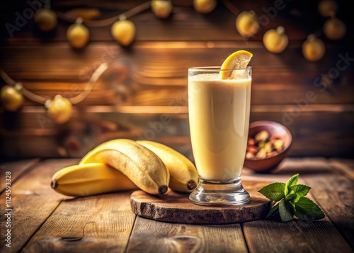 Vintage Banana Smoothie Cocktail Recipe - Delicious Creamy Drink Photography photo