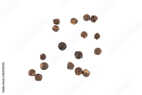 A pile of Black pepper seeds, aromatic peppercorn spice, dried cooking spicy ingredients, graphic element isolated on a transparent background © Graphic Resources