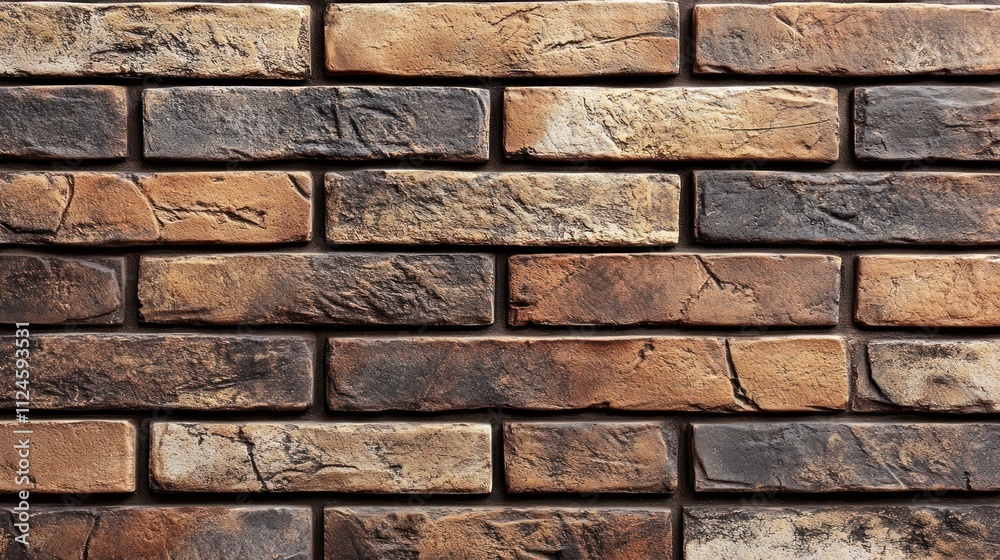 A close-up view of a textured brick wall featuring various shades of brown and gray, ideal for architectural design or interior decoration. A close-up view of a textured brick wall featuring various shades of brown and gray, ideal for architectural design or interior decoration.