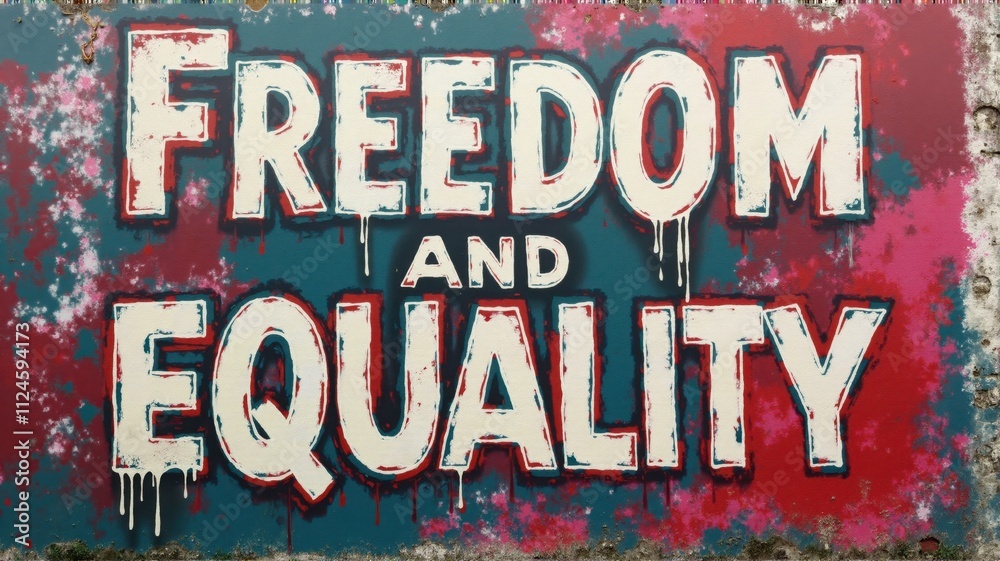 Fototapeta premium Freedom and equality painted on a distressed wall promoting social justice