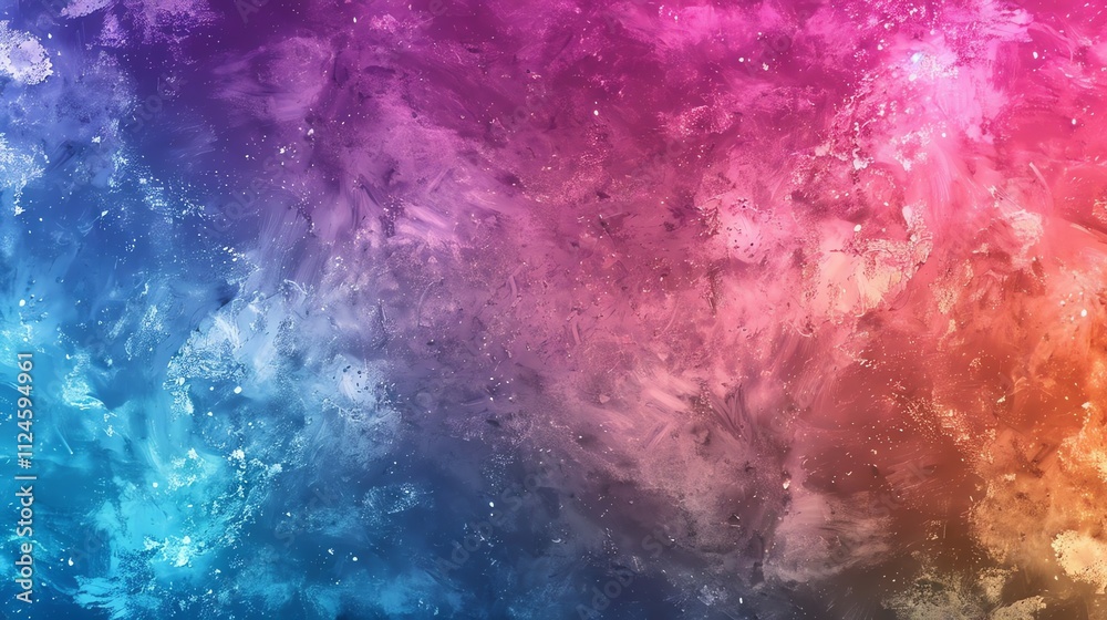 Fototapeta premium An abstract, colorful background with a gradient of pink, orange, and blue and a sparkle effect.