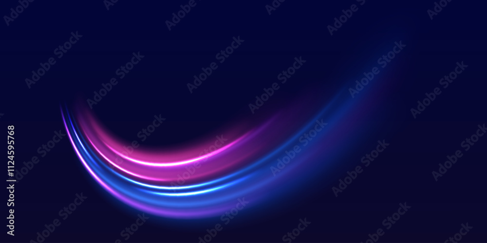 Speed police line. Laser beams, horizontal light rays. Magic shining neon light line trails. Purple glowing wave swirl, impulse cable lines. High speed effect motion blur night lights Speed police line. Laser beams, horizontal light rays. Magic shining neon light line trails. Purple glowing wave swirl, impulse cable lines. High speed effect motion blur night lights
