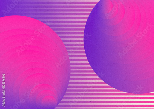 Abstract geometric illustration with purple spheres and stripes photo
