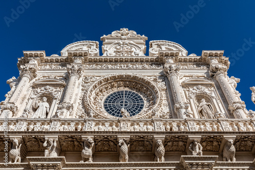 Beautiful ornate facade of an old building in Ostuni, Italy photo