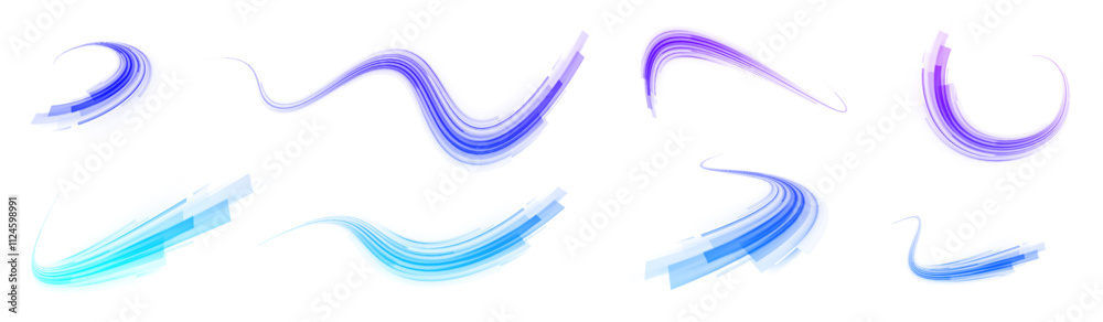 Magic bright shine glow of energy lines, shiny swirl power waves flow, electric trail glowing in dark backgrou. Abstract neon light motorway background. Light arc in neon colors, in the form of a turn