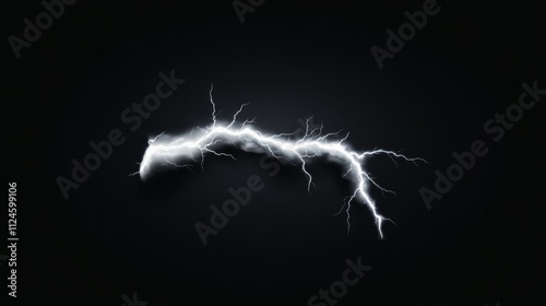 Black and white image of a lightning bolt. The image is dark and moody, with the lightning bolt appearing to be almost alive. The bolt is long and thin