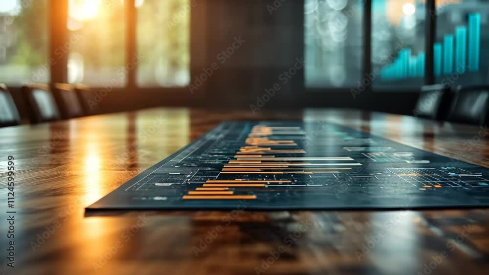 Business Data Analysis on Wooden Table Meeting Room Financial Charts