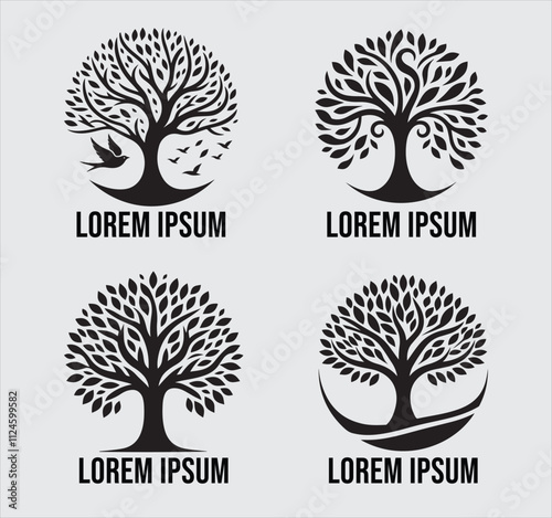 Black and white tree silhouette logo design