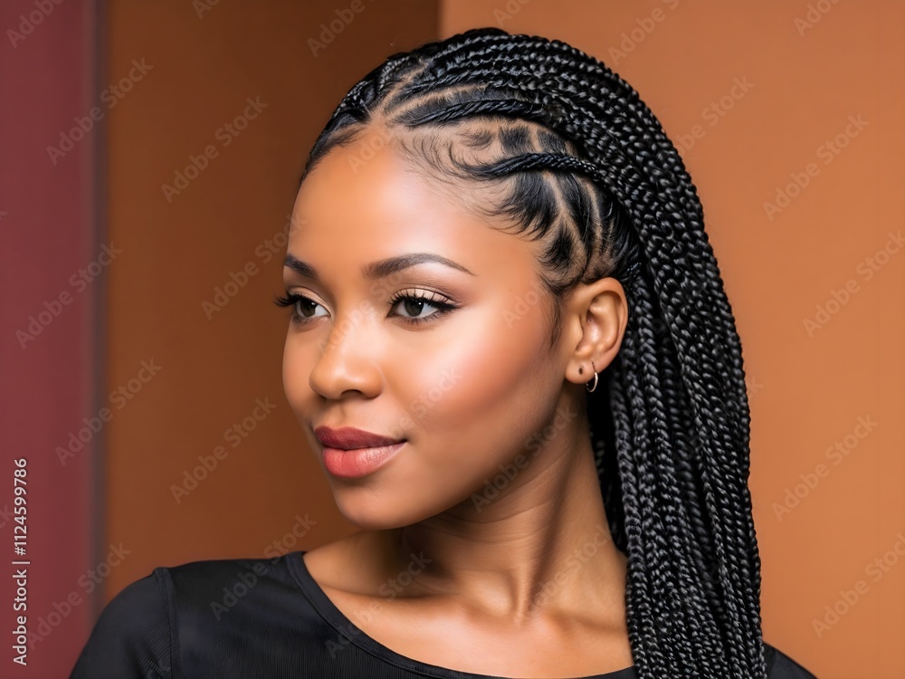 stylish woman with an intricate braided hairstyle exudes confidence and beauty stylish woman with an intricate braided hairstyle exudes confidence and beauty