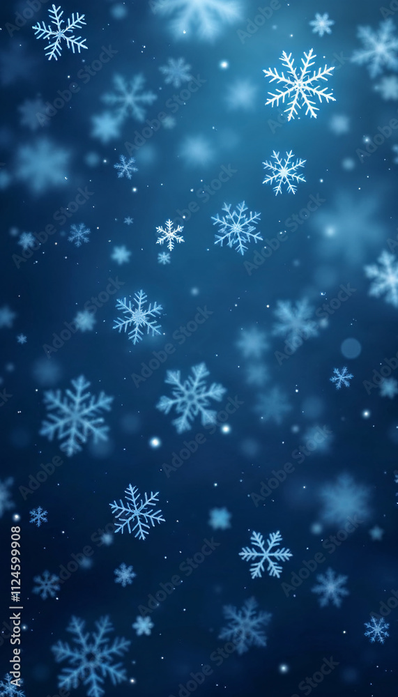Beautiful snowflakes gently falling against a deep blue background, creating a serene and wintery atmosphere perfect for a phone wallpaper Beautiful snowflakes gently falling against a deep blue background, creating a serene and wintery atmosphere perfect for a phone wallpaper