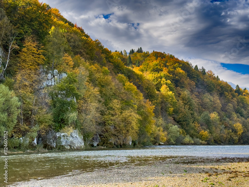 The landscape of Carpathian Mountains in the sunny weather. Perfect weather condition in the autumn season