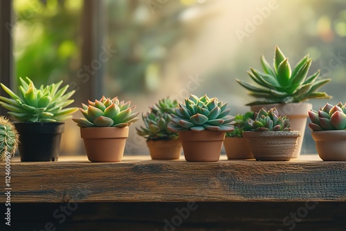 Wallpaper Mural Row of succulents on sunny windowsill, serene indoor garden vibe. Torontodigital.ca