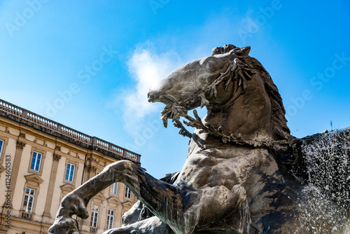 Horse sculpture at the Bartholdi Fountain in Lyon France photo