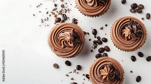  top view of mocha mousse dessert with a soft white backdrop