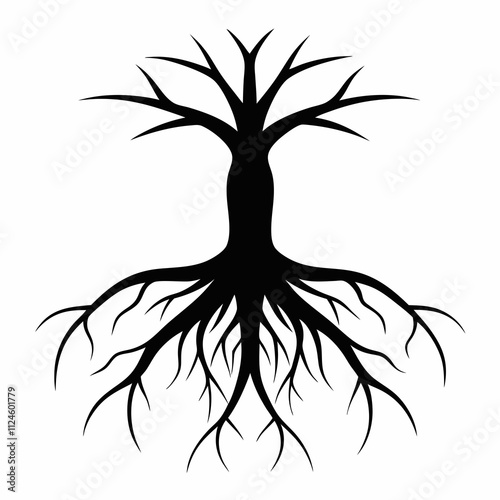 Black Silhouette of Root System Vector Illustration