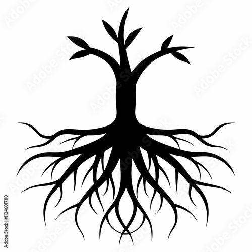 Black Silhouette of Root System Vector Illustration