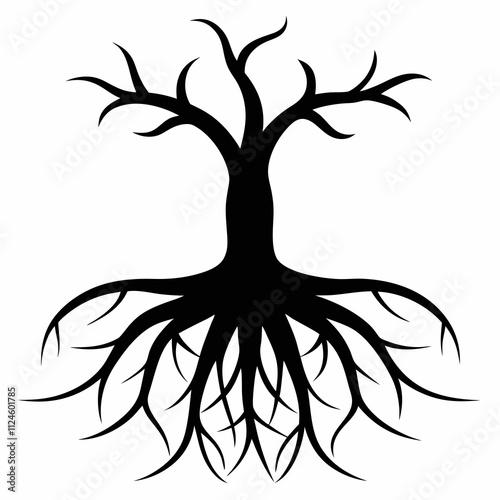 Black Silhouette of Root System Vector Illustration