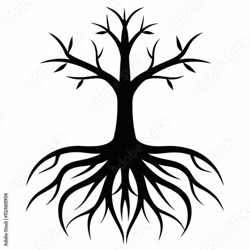 Black Silhouette of Root System Vector Illustration