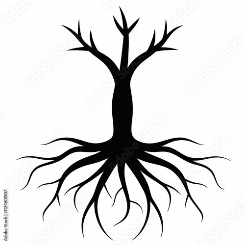 Black Silhouette of Root System Vector Illustration