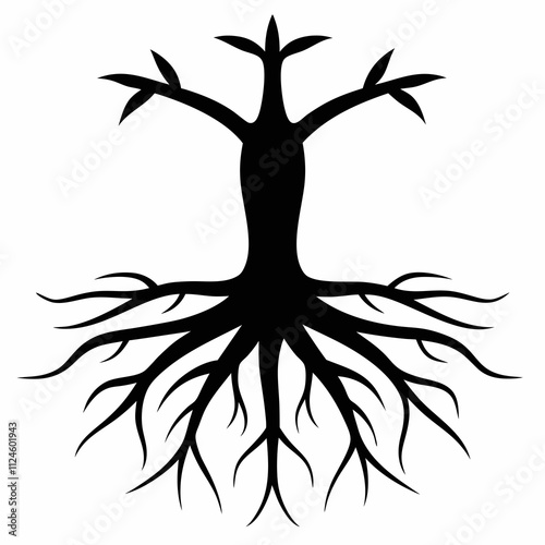 Black Silhouette of Root System Vector Illustration