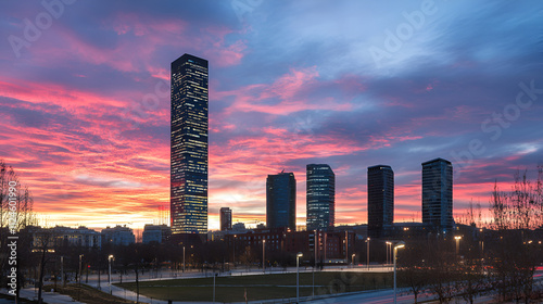 twilight sky at Santiago bernabeu night,Madrid,Spain,generative ai photo