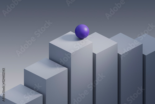 A purple sphere balances on top of a stack of rising gray blocks