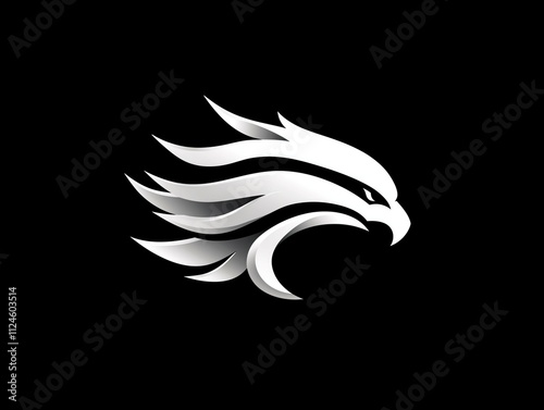 A modern, abstract, and minimalist logo of an eagle designed with sleek and clean geometric lines photo