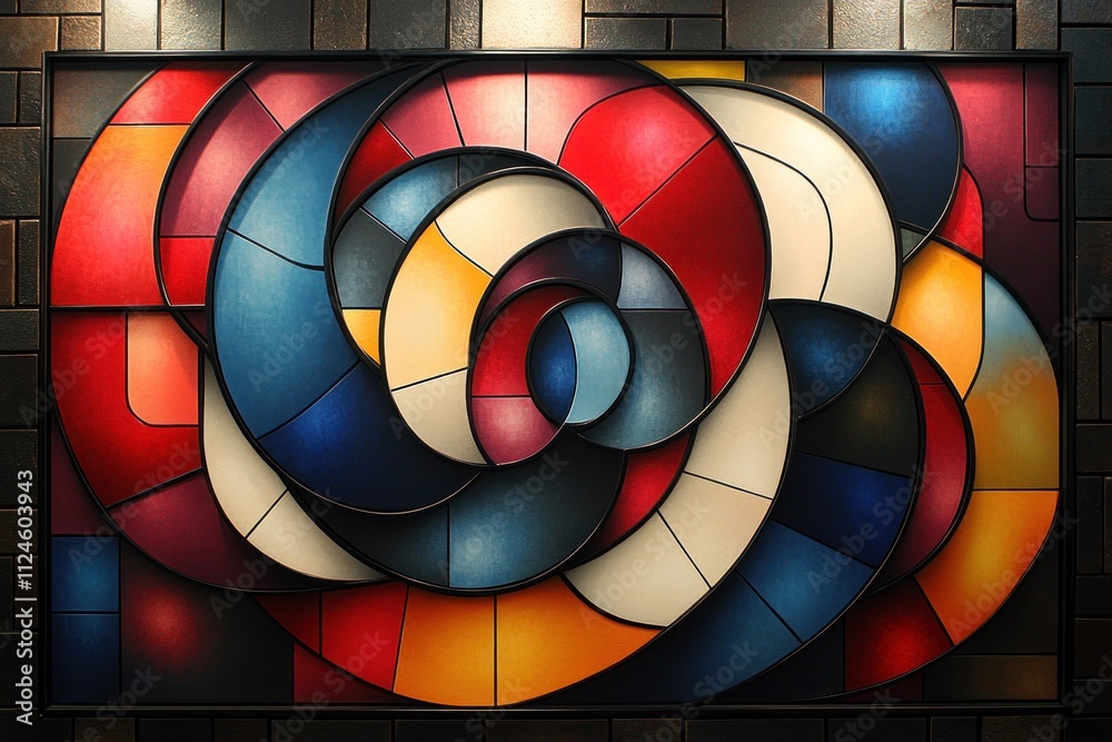 Obraz premium Vibrant Abstract Geometric Art Background with Swirling Colours and Spiral Composition