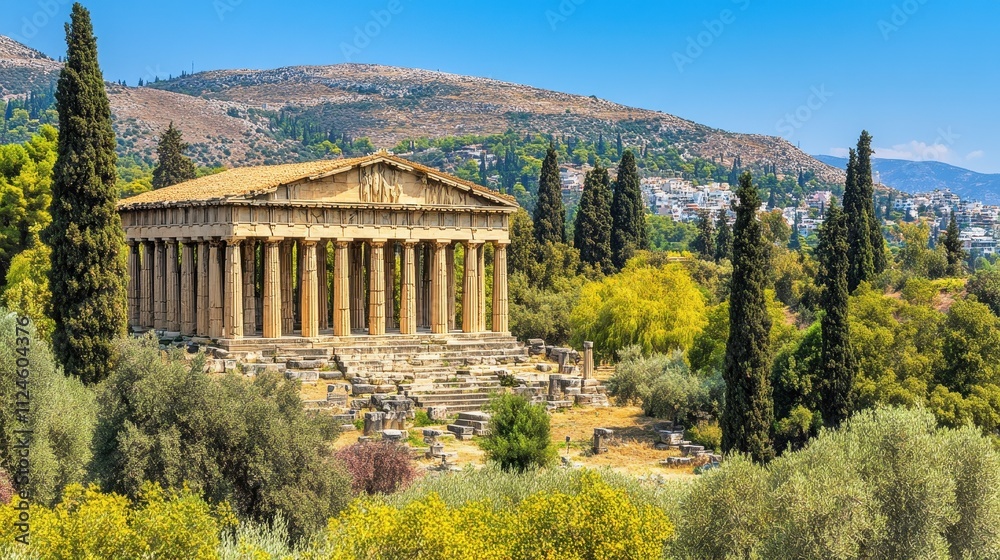Majestic Ancient Greek Temple Amidst Lush Greenery and Captivating Scenery Majestic Ancient Greek Temple Amidst Lush Greenery and Captivating Scenery