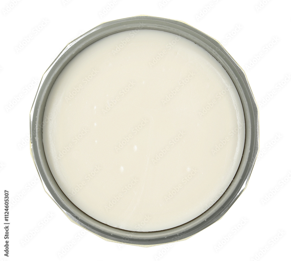 Shoe polishing with beeswax in plastic box isolated on white, top view