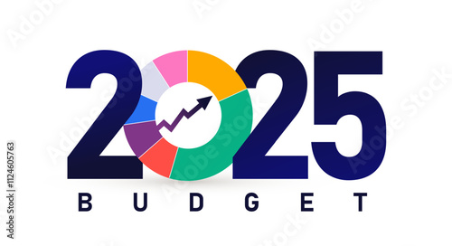 Budget 2025 numbers logo. Concept, successful business strategy planning, income growth forecast. Template 2025 budget banner design vector.