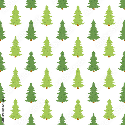 New Year. Cute and beautiful Christmas trees, hand drawn seamless pattern. Great for textiles, banners, wallpapers, cards - vector surface design on white background.