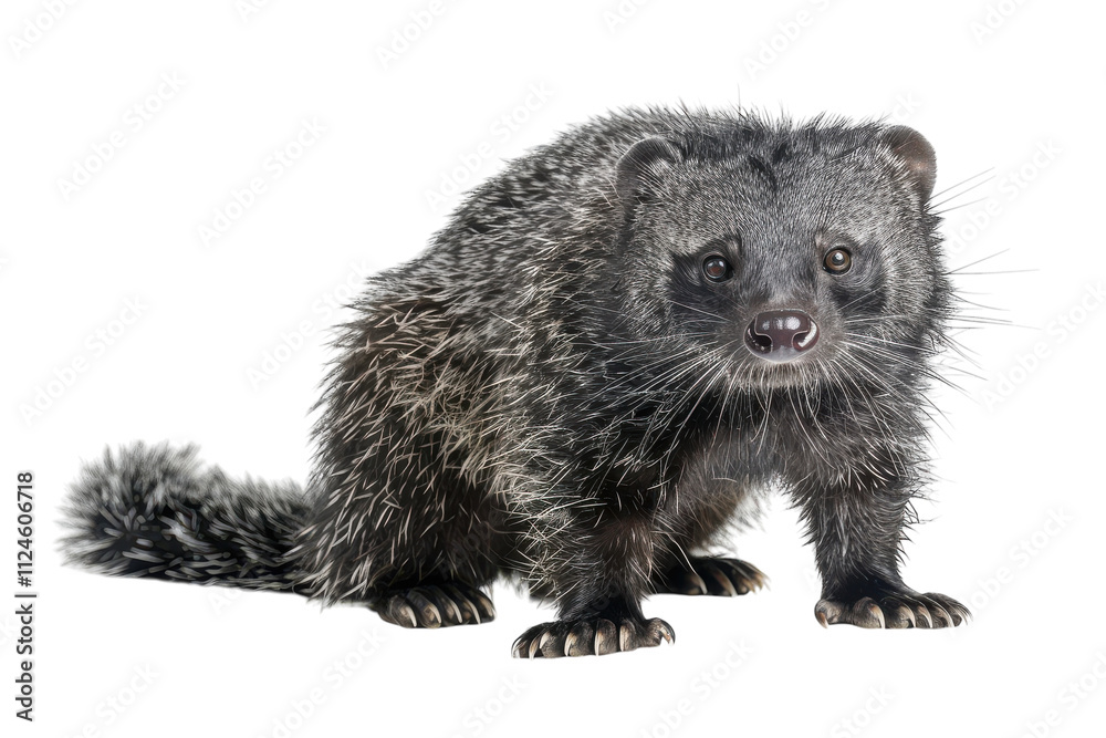 Naklejka premium Stunning Hyperrealistic Binturong Isolated on Pure White Background for Artistic and Educational Use