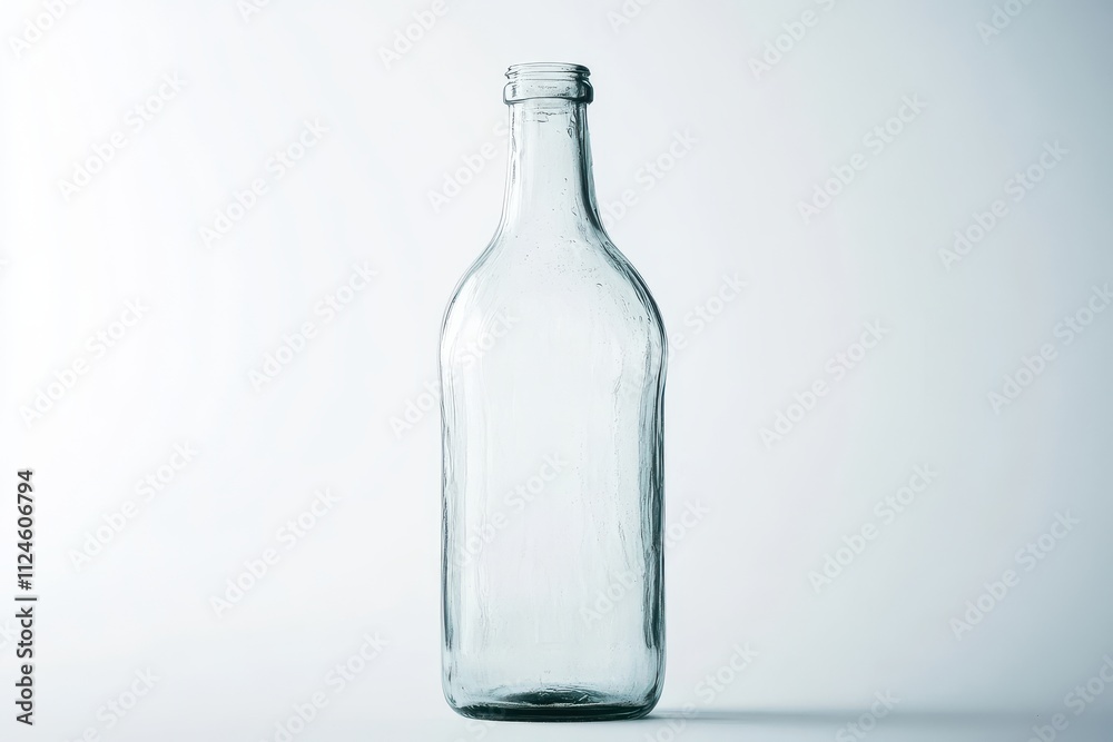 Transparent glass bottle with a minimalist design, isolated on a white background, suitable for mockups and product presentations Transparent glass bottle with a minimalist design, isolated on a white background, suitable for mockups and product presentations