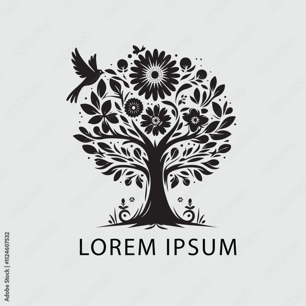 Fototapeta premium Black and white tree silhouette logo design