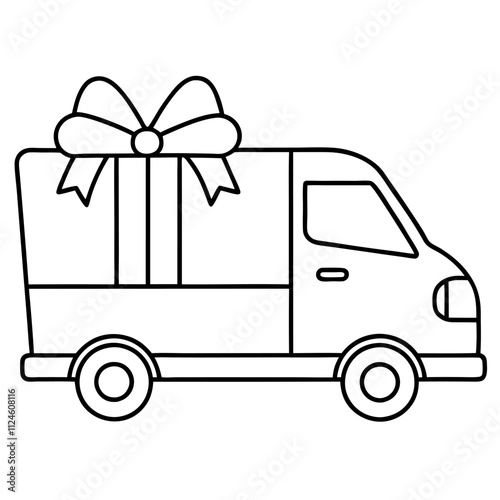 gift box with ribbon in a delivery van 