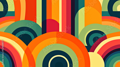 Retro Groovy Poster Background 70'S Hippie, Abstract Shapes Seamless Pattern, Geometric Vintage Wallpaper Illustration.