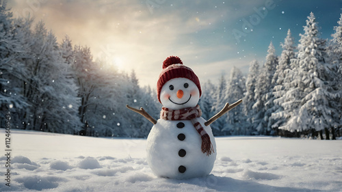 snowman, Christmas hat, happy mood, festive, winter, holiday spirit, joyful snowman, Christmas decoration, winter cheer, snow, Santa hat, holiday season, cheerful snowman, Christmas joy, seasonal 