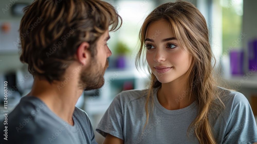 A couple gazes at each other, sharing a moment of connection. A couple gazes at each other, sharing a moment of connection.