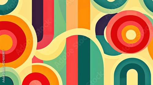 Retro Groovy Poster Background 70'S Hippie, Abstract Shapes Seamless Pattern, Geometric Vintage Wallpaper Illustration.